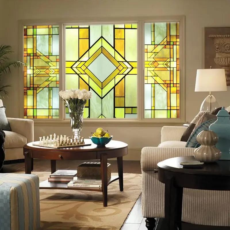 Наклейки на витражные окна, пленка для приватности, церковный стиль, статическое прилипание, декоративные матовые пленки для окон, индивидуальный размер