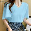 Женская повседневная блузка с коротким рукавом и V-образным вырезом и оборками