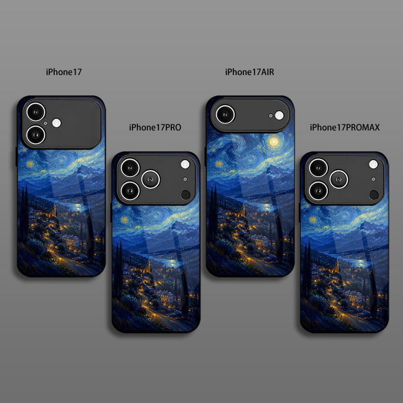 2D Night Mountain Scene Phone Case for iPhone 17 16 15 14 13 12 11 X XR XS Max Pro 8 plus Glass Protective Cover