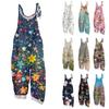 Women's Jumpsuit With Butterfly Print, Casual Loose And Retro Shoulder Straps, Cotton And Linen