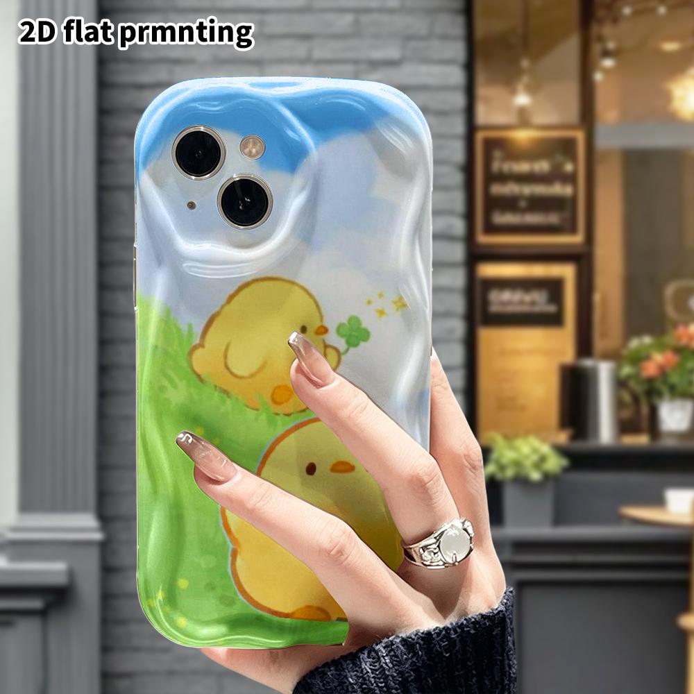 Phone case: 2D flat design suitable for iPhone 18 17 16 15 14 13 Pro protective case, featuring two little yellow chicks, perfect Christmas and Hallow