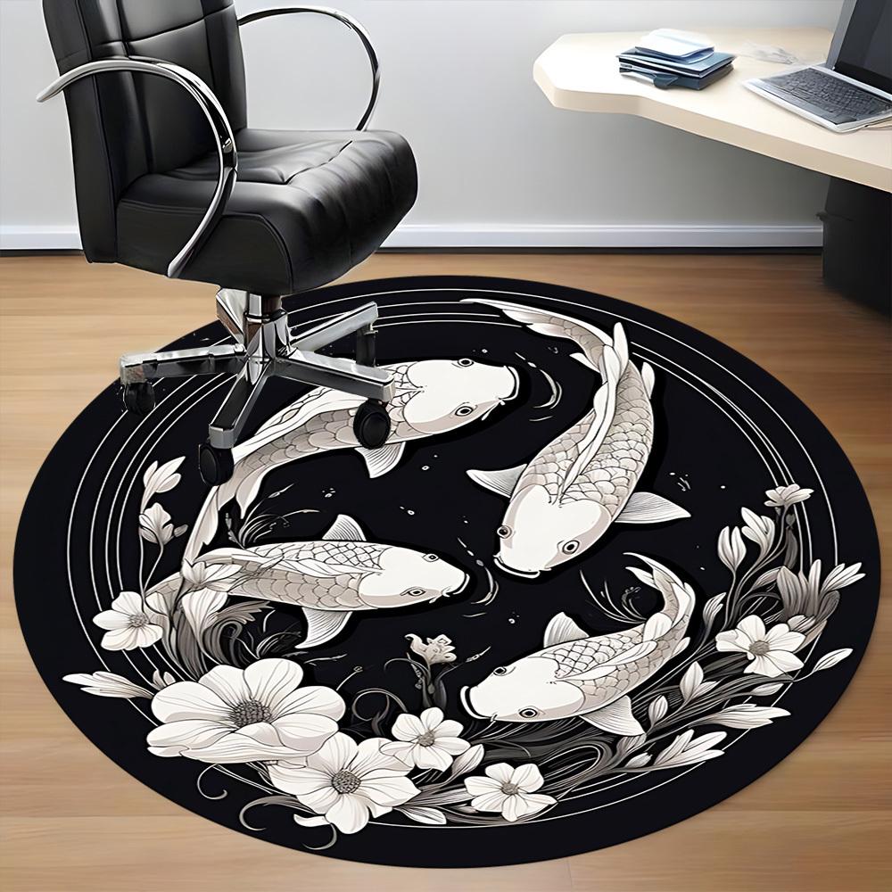 1pc Koi Fish Circle Chair Carpet for Office, Round Non Slip Durable Large Size Office Carpet, Suitable for Office
