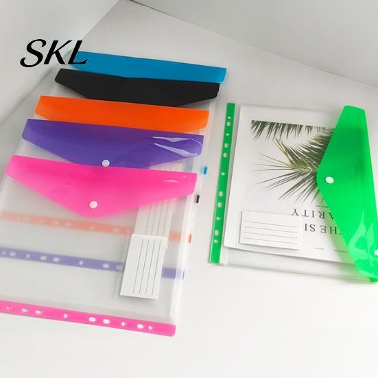 Large Capacity Paper Holder A4 Snap Button File Folder, Horizontal 11 Hole PP Document Organizer with Punch Binder Folder Name Card Slot, Transparent
