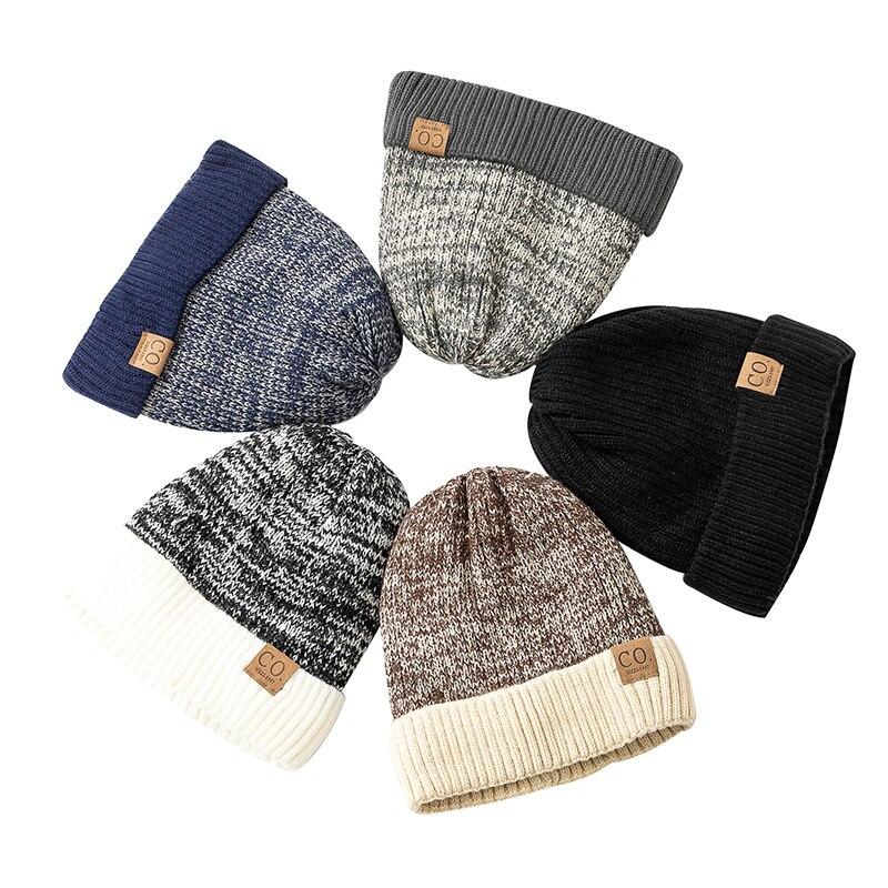New Unisex Two-Tone Winter Hats Add Fur Lined Men And Women Fashion Warm Beanie Cap Casual Winter Knitted Hats EMA