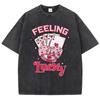 Feeling Lucky Cotton Washed T-Shirts Womens Poker Dice Printed Tops Comfortable O-Neck Oversize T Shirts Woman Clothes