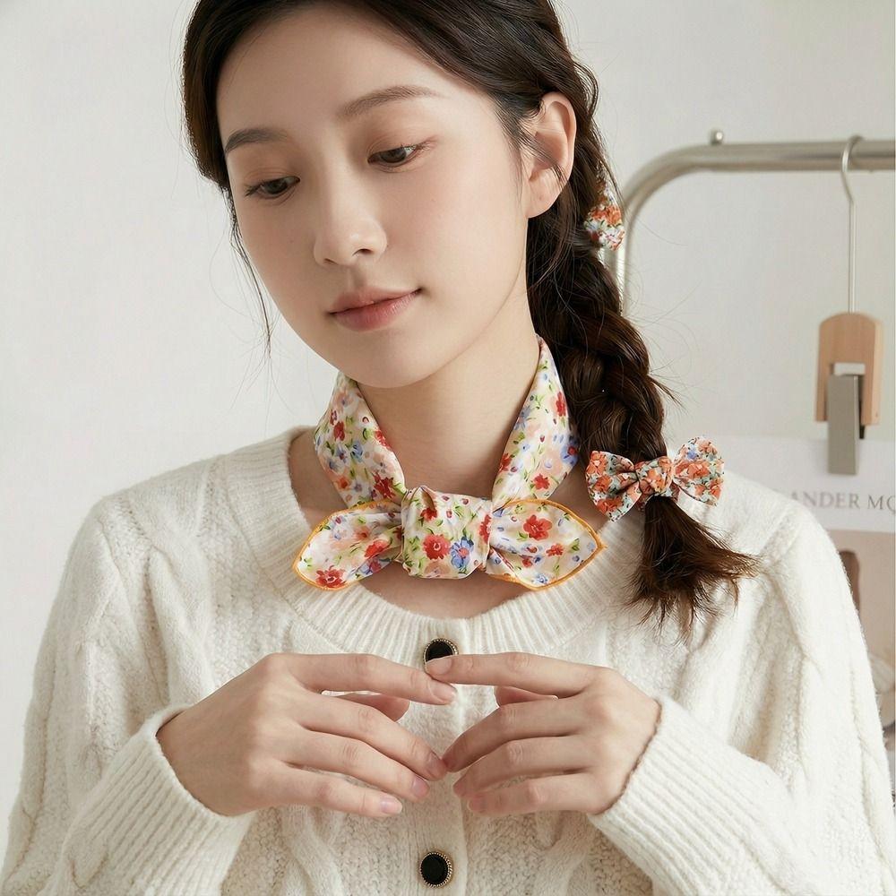 Retro Small Square Scarf Thin Printed Scarves All-match Floral Print Silk Scarf Women