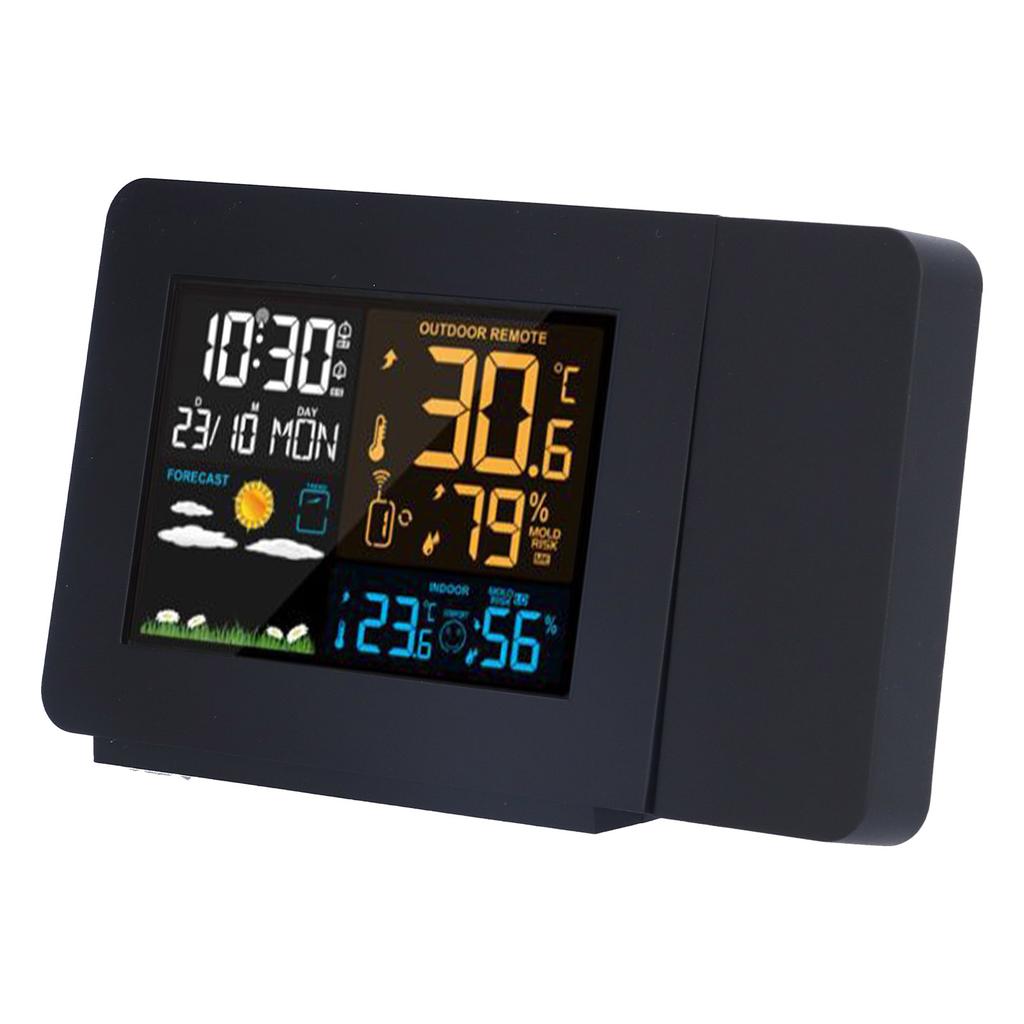 Multifunctional Weather Clock Projected Color Screen Black Portable Humidity Thermometer