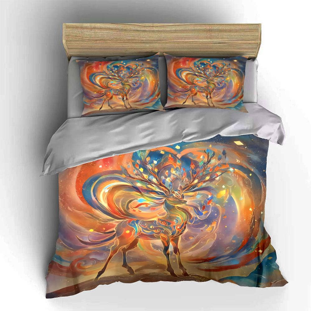Colorful Deer Art Set - Home Decor Bedding Set with 1 Duvet Cover 2 Pillowcases Single Double King Queen, Gift