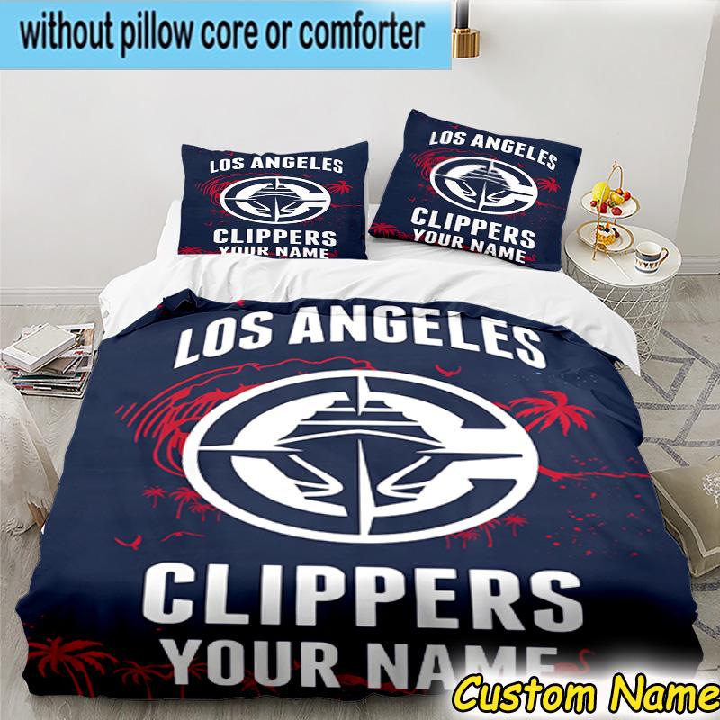 3pcs Custom Name LA Clippers Basketball Art Bedding Set Includes 1 Duvet Cover & 2 Pillowcases for All Seasons Dormitory Home Decor Christmas gifts