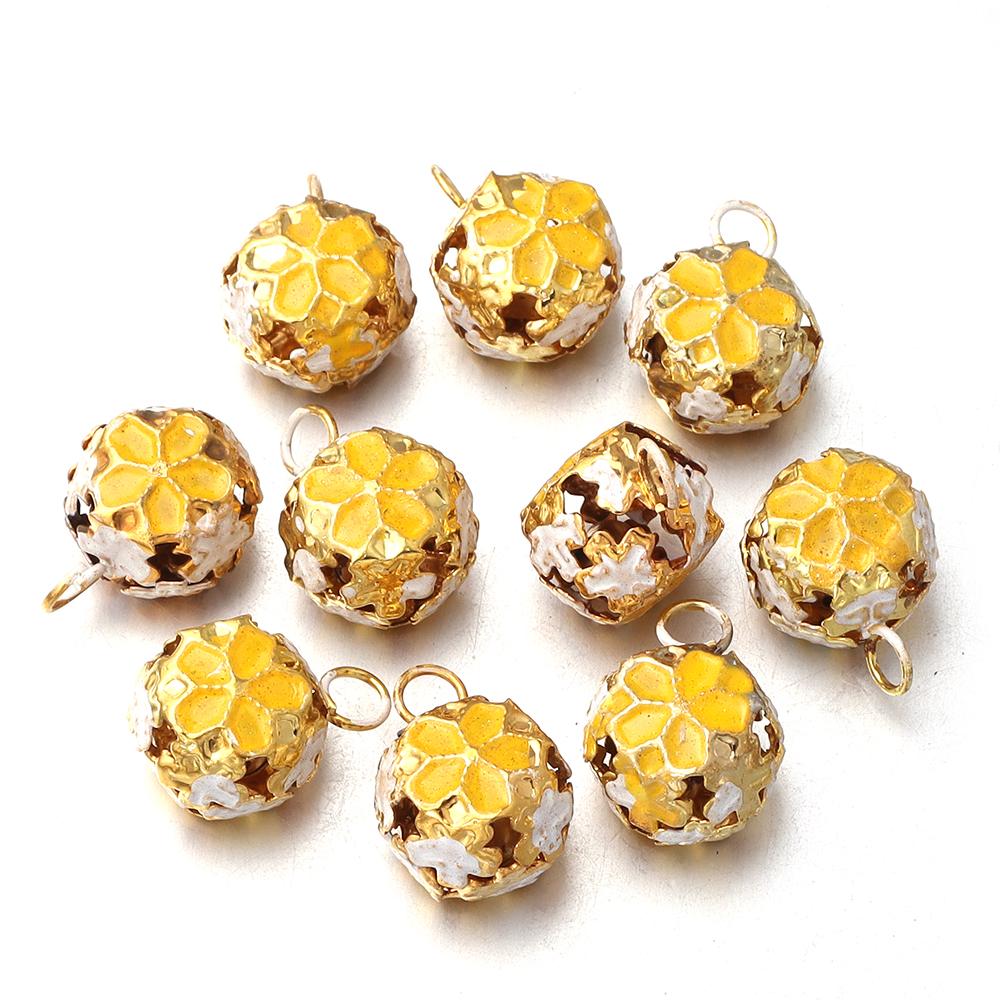 10Pcs/lot 14mm Hollow Enamel Flower Bell Charms Pendants Colorful Jingle Bell For Jewelry Making DIY Bracelet Necklace Keychain