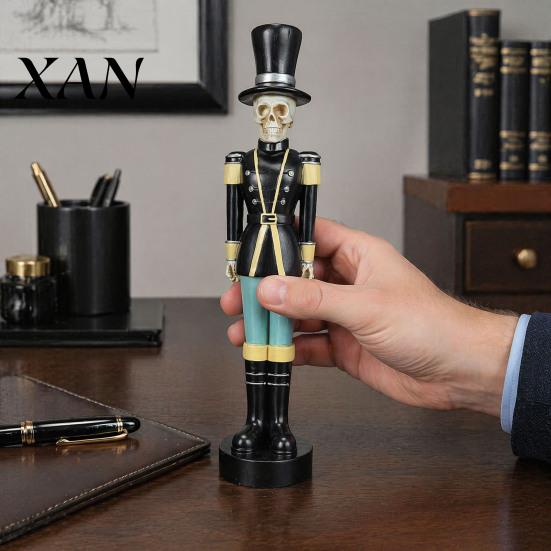 Miniature Festive Nutcracker Figures Halloween Skull Figurine, Resin Spooky Soldier Statue, Handcrafted Holiday Ornament Sets Collectible for