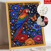 DIY Pearl and Diamond Painting Kit. suitable for beginners. vibrant parrot and floral wall decor. handmade gift.
