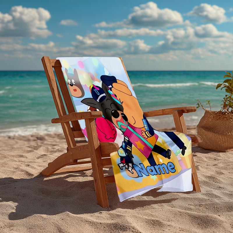 Custom Name Ultra-Soft Beach Towel with Sheriff Labrador Theme,Ideal for Pool - Camping, Diving - Perfect Travel Essential, Vibrant Beach Towel.