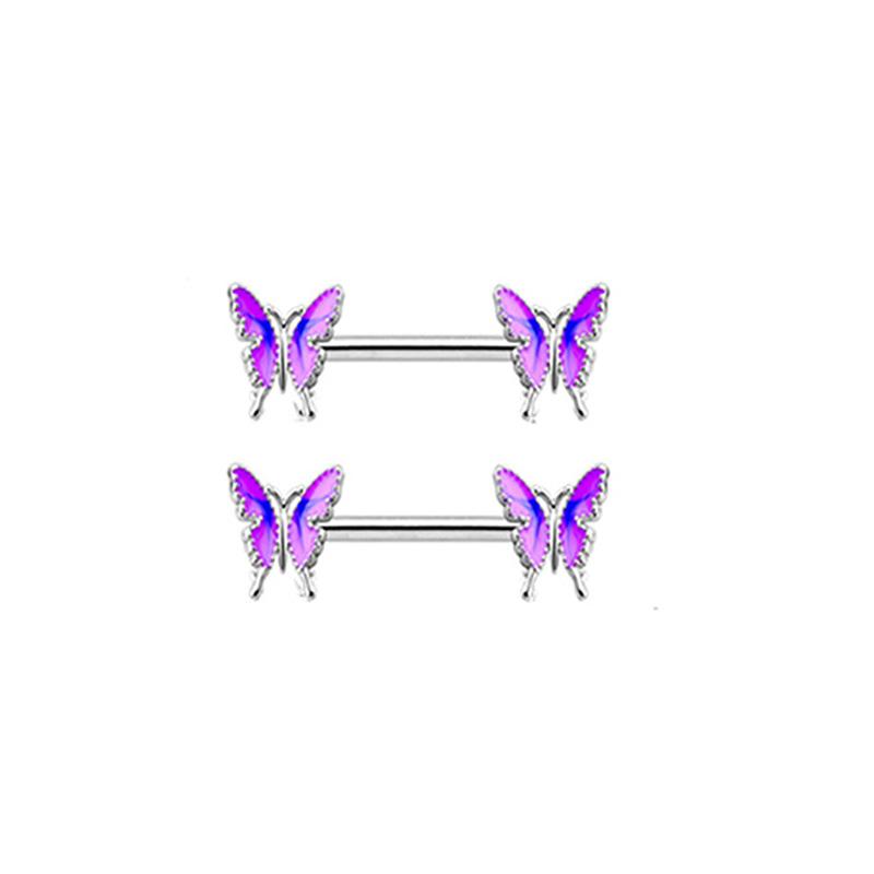 Enamel Butterfly Nipple Barbell Bar Stainless Steel Piercing Ring Body Jewelry