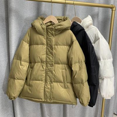 Зимняя свободная однотонная куртка с мягкой подкладкой на молнии и воротником с капюшоном, универсальное теплое белое пальто на утином пуху для женщин