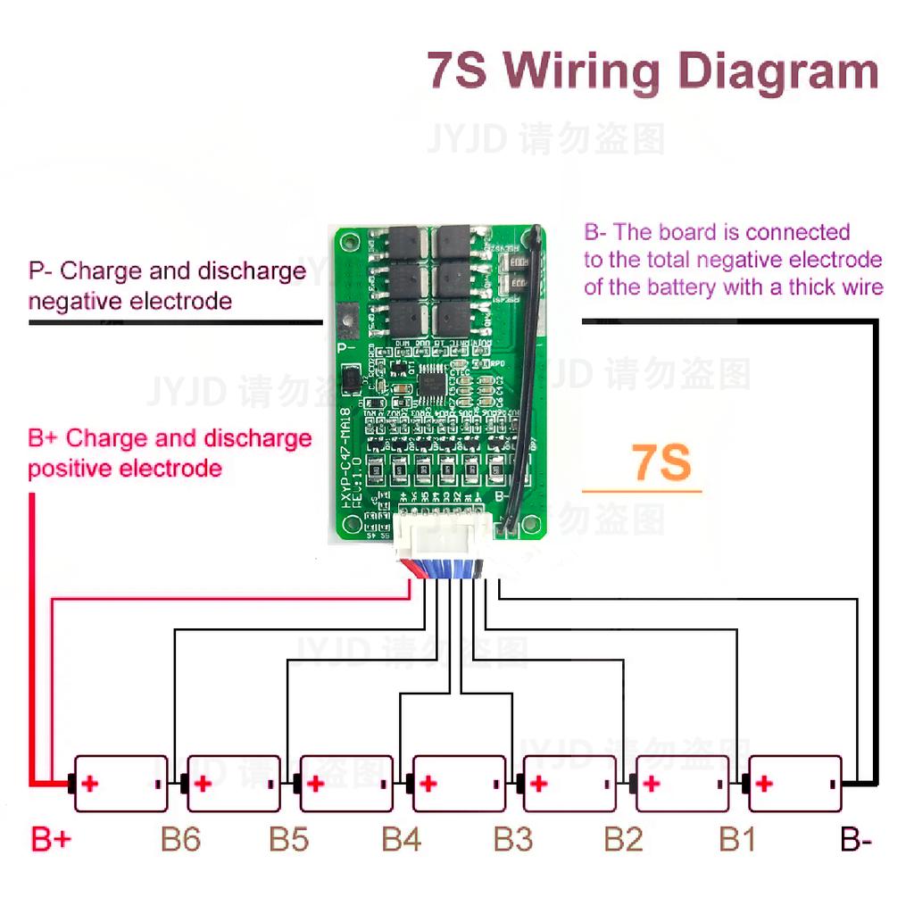 Плата защиты BMS 4S/5S/6S/7S 16.8V 21V 20A для литий-ионных аккумуляторов 18650 Li-ion Lmo Ternary, Зарядное устройство, Защита от перегрузки, Балансировка и защита от температуры