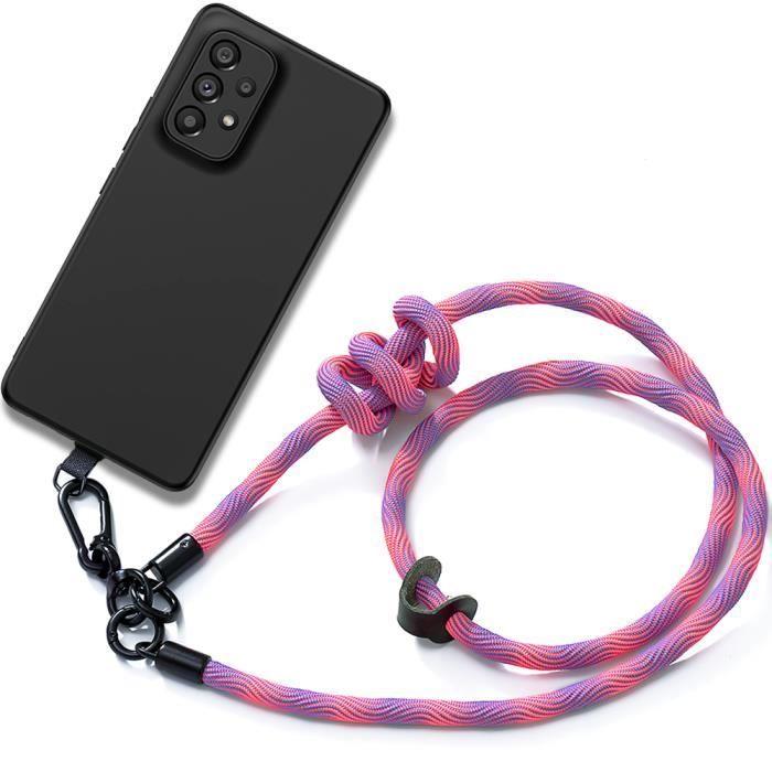 Coque de protection - BOOLING - pour Samsung Galaxy A33 5G - Silicone noir - Antichoc - Cordon amovible rose