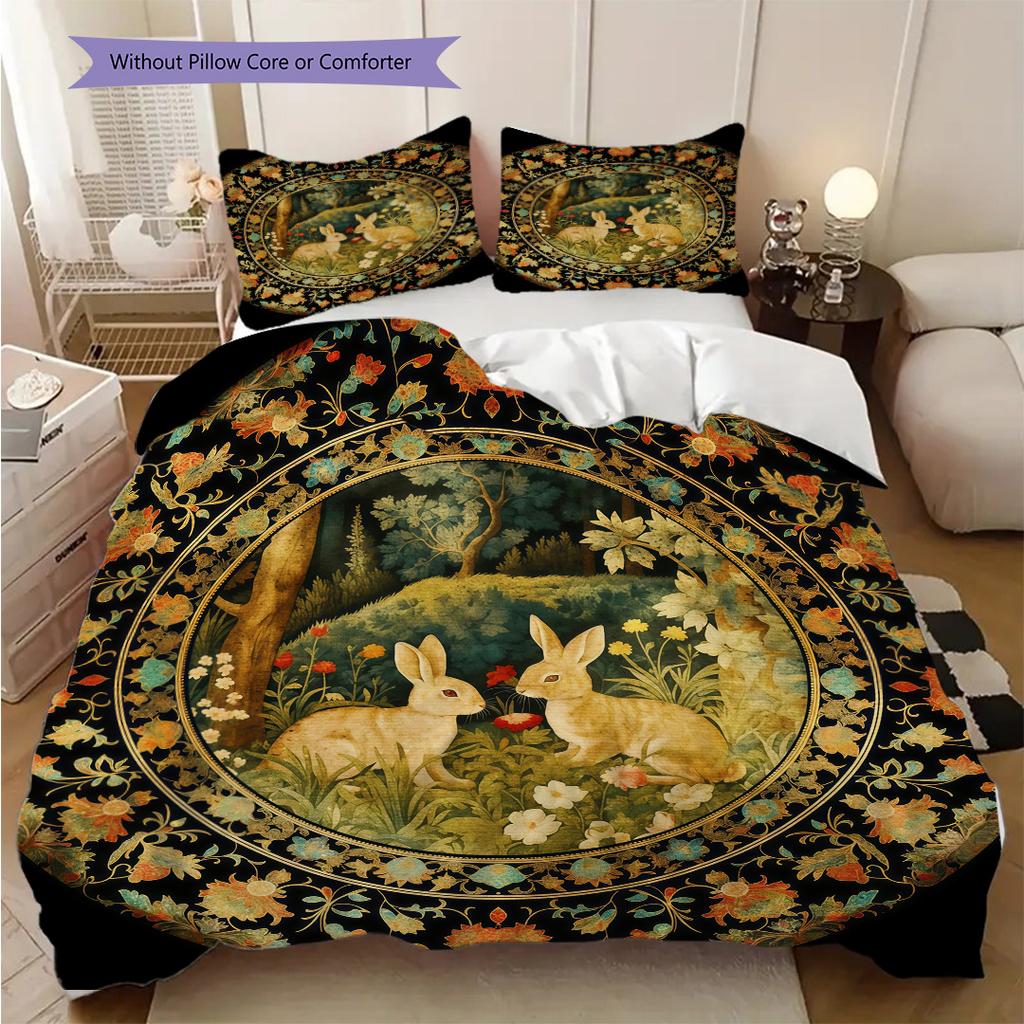 William Morris's Pastoral Flower Rabbit bedding, duvet cover, pillowcase, home decoration, birthday gift (1 * duvet cover+2 * pillowcase, coreless)