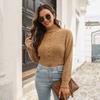 Women Loose Fit Stand Collar Short Length Long Sleeve Autumn Winter Knit Sweater