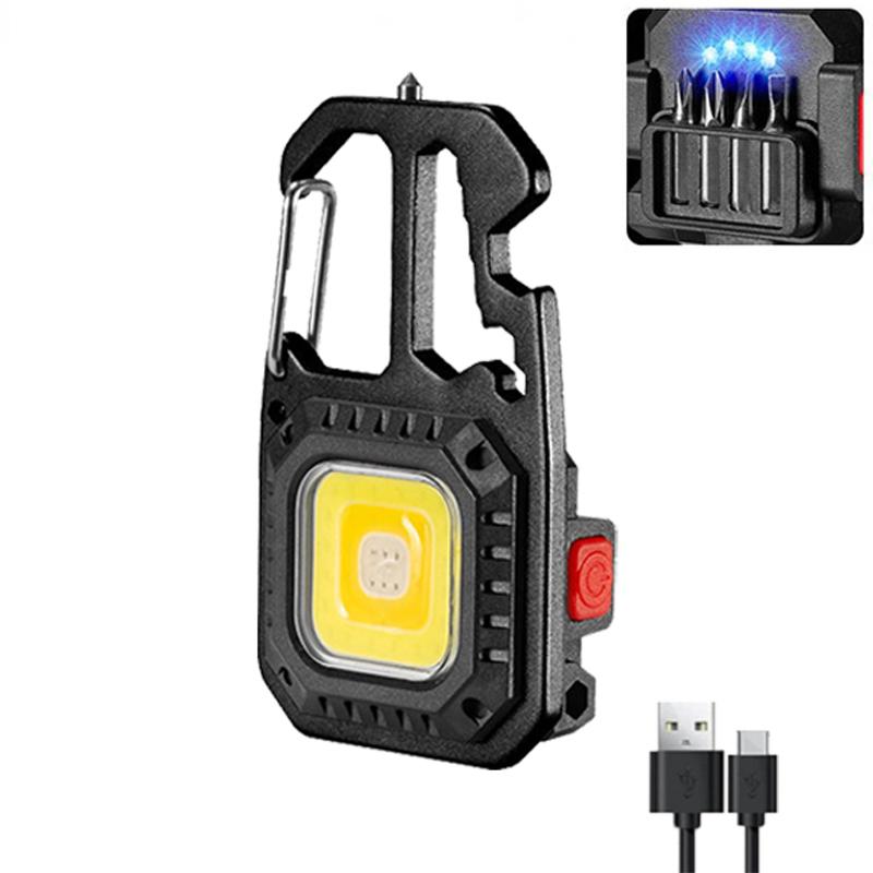 Мини светодиодный брелок портативный рабочий свет карманный фонарик USB аккумуляторная уличная лампа для кемпинга с открывалкой для бутылок с молотком