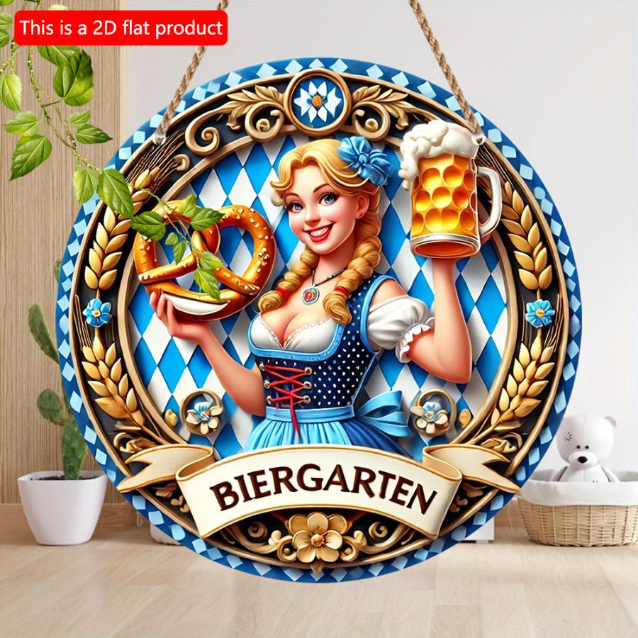 1pc 2d Flat Oktoberfest Celebration Wooden Sign - 20cm Round Beer Festival Decor for Home, Bar, and Garden - Perfect Gift for Boyfriend