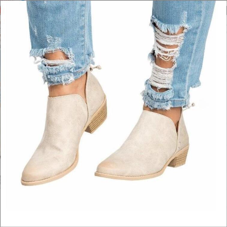 Women Dadily All-match Casual Low Heel Thick Heel Pointed Leather Ankle Boots Plus Size