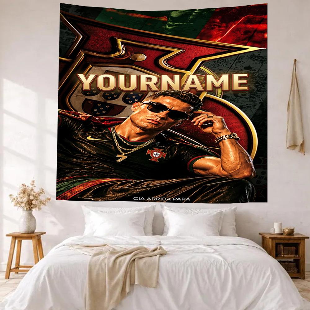 Cristiano Ronaldo Custom Your Name Wall Decor Tapestry Art For Pet Memorial Birthdaywedding Party Backdrop Family Gift
