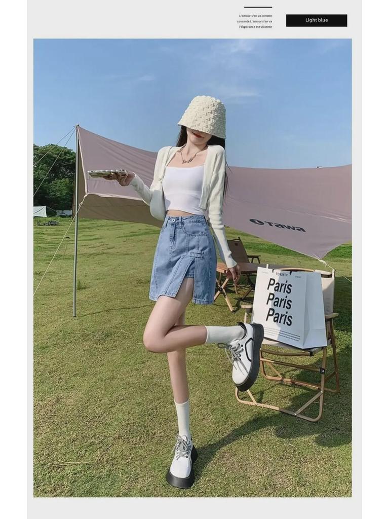 Юбка-трапеция из денима с высокой талией для женщин - Коллекция весна/осень 2024 года