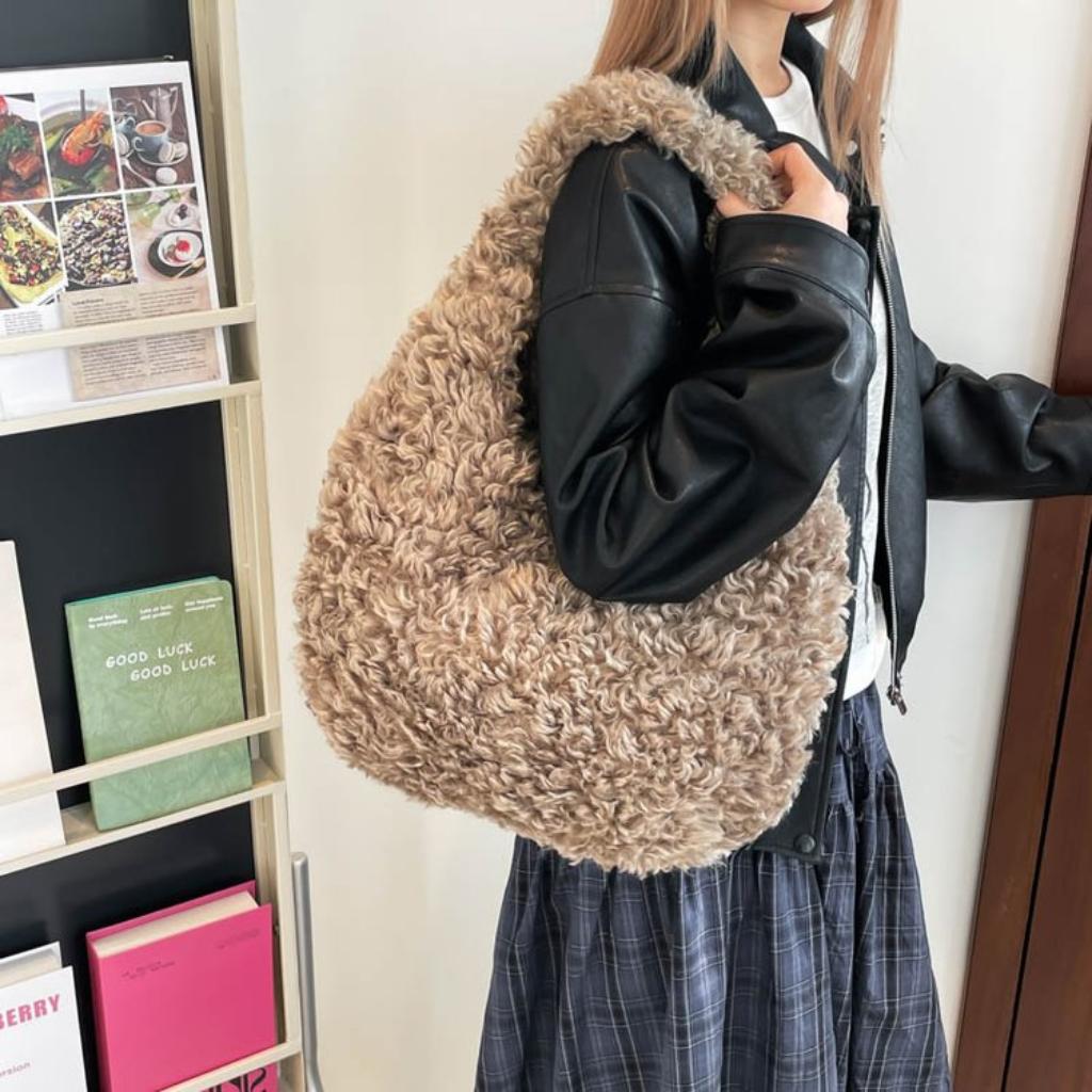 Plush Shoulder Bag Women Plush Large Capacity Daily Commute