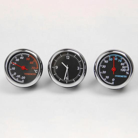 Car Interior Mini Quartz Watch Clock Hygrometer Thermometer Dashboard Ornament