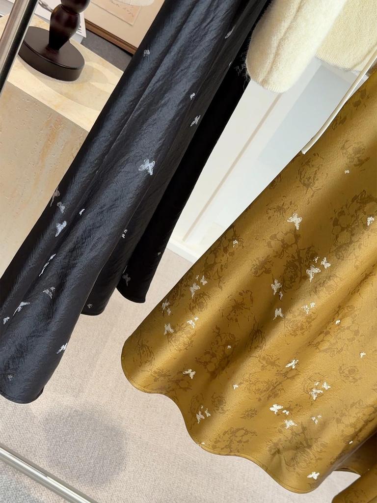 Женская юбка-русалка с высокой талией, весна 2026: Китайский стиль, принт с бабочками и утягивающий сатин