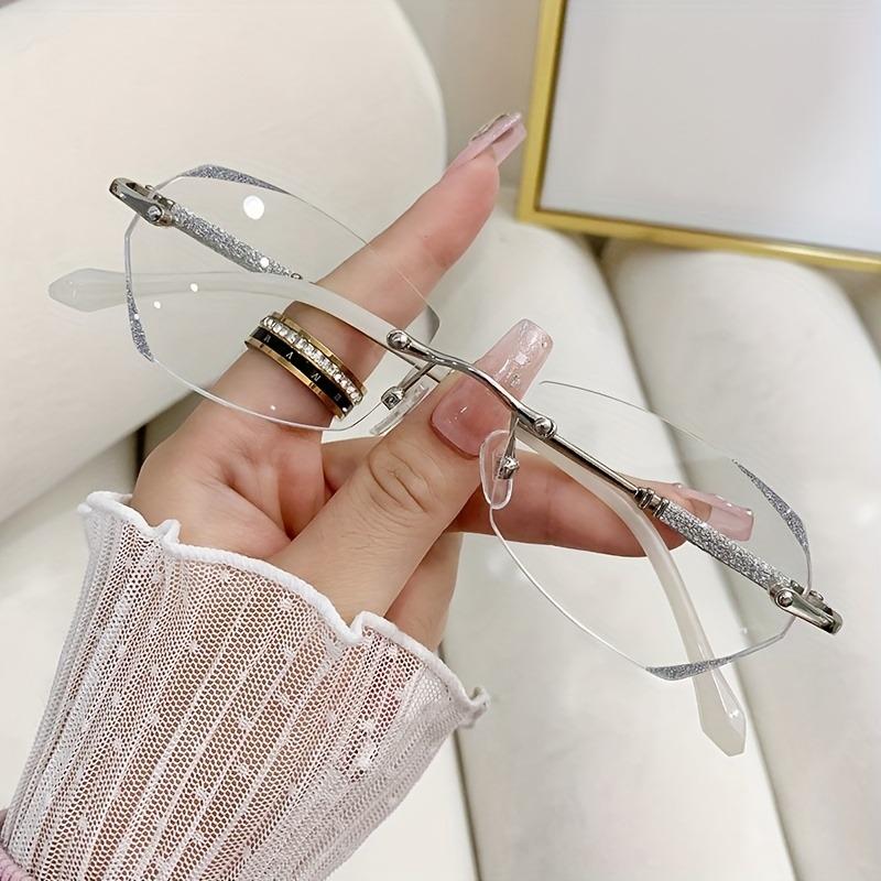 2PCS Reading Glasses Frameless Diamond Trimming Presbyopic Glasses Anti Blue Super Light Reading Glasses