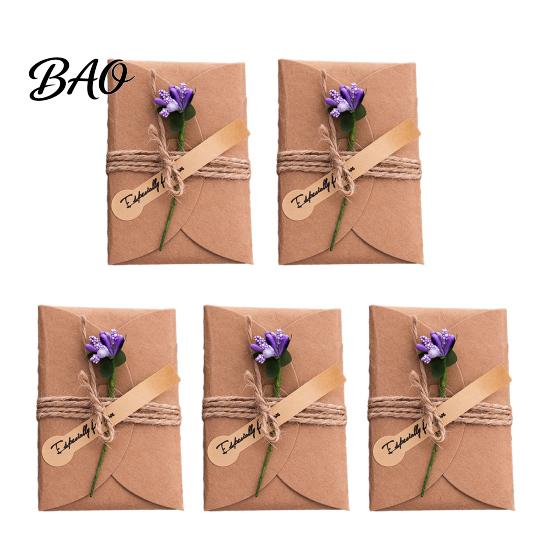 Creative Gift Wrapping Accessories 5Pcs DIY Dried Flower Greeting Cards, Handmade Note Cards with Artificial Flowers, Jute Twine Exquisite Holiday