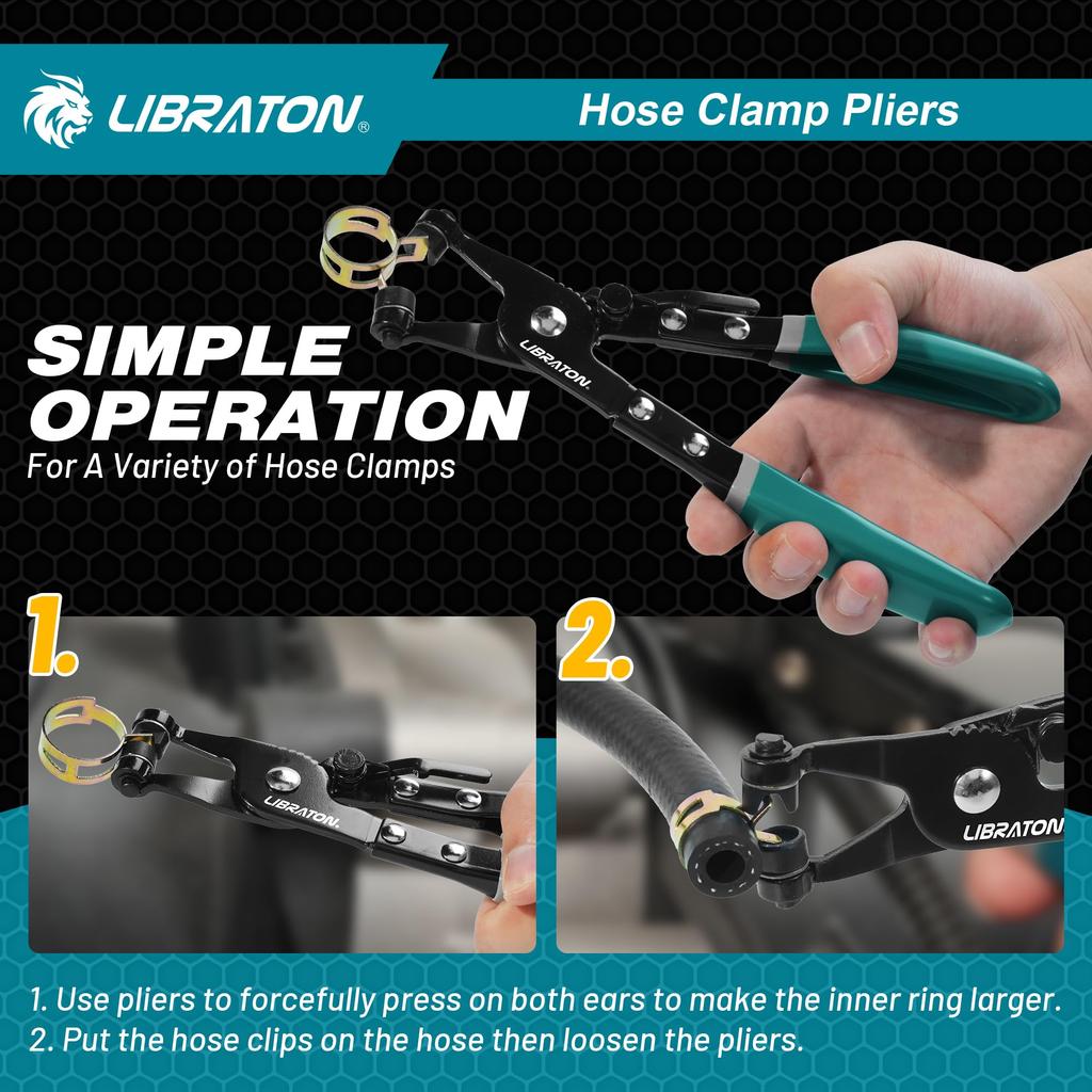 LIBRATON Hose Clamp Pliers, Hose Band Pliers, Hose Clip Pliers, Automotive Hose Clamp Replacement Tool, Ratchet Fuel Hose Pliers