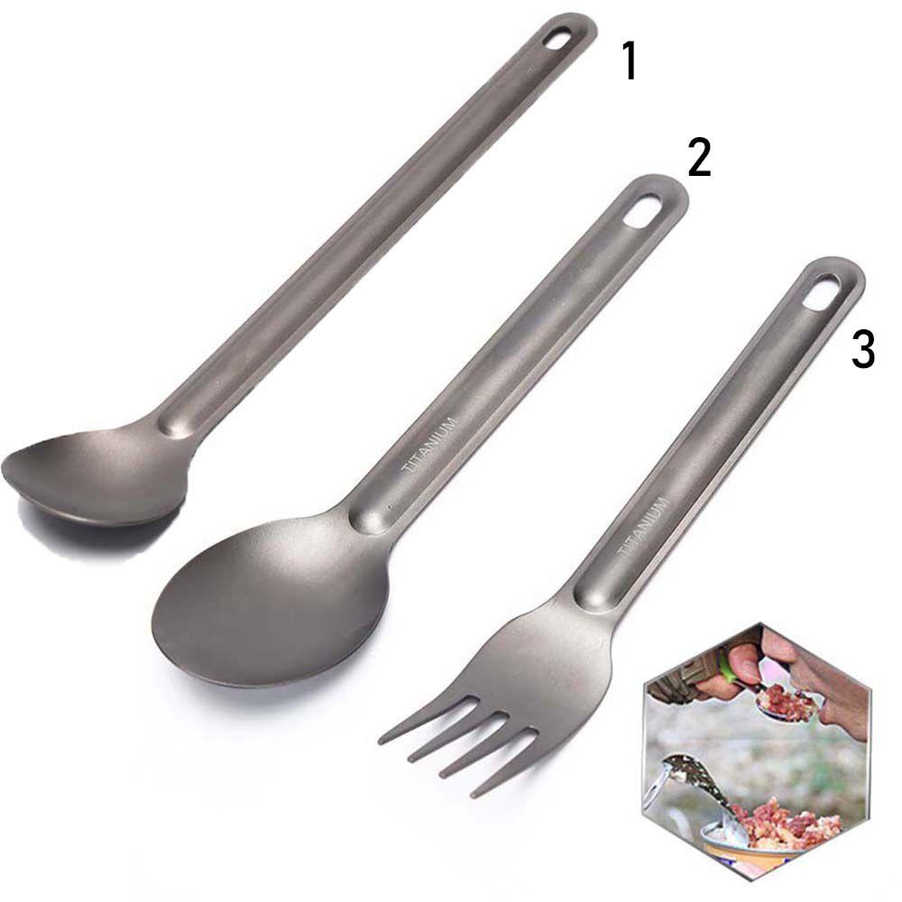 New Pure Portable Outdoor Picnic Accessories Titanium Cookware Cutlery Fork Long Handle Spoon