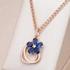 Blue Zircon Petal Golden Large Pendant Double Hollow Thick Chain Necklace for Women Vintage Jewelry Luxury Accessories