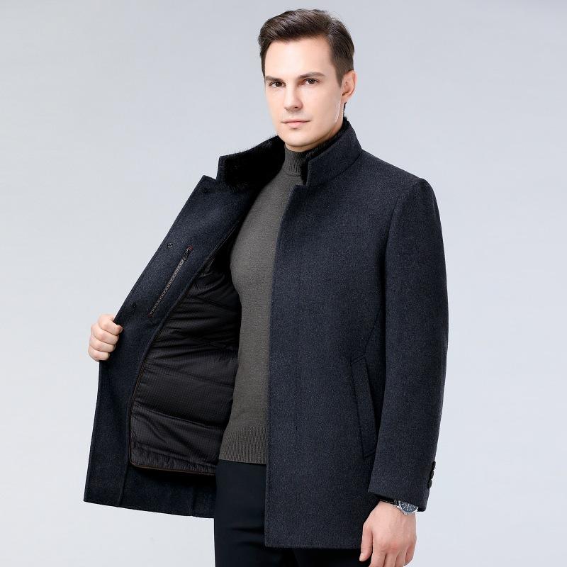 Высококачественное двухстороннее кашемировое пальто для папы среднего возраста, воротник из шерстяной норки, съемная подкладка, ветровка, мужская куртка
