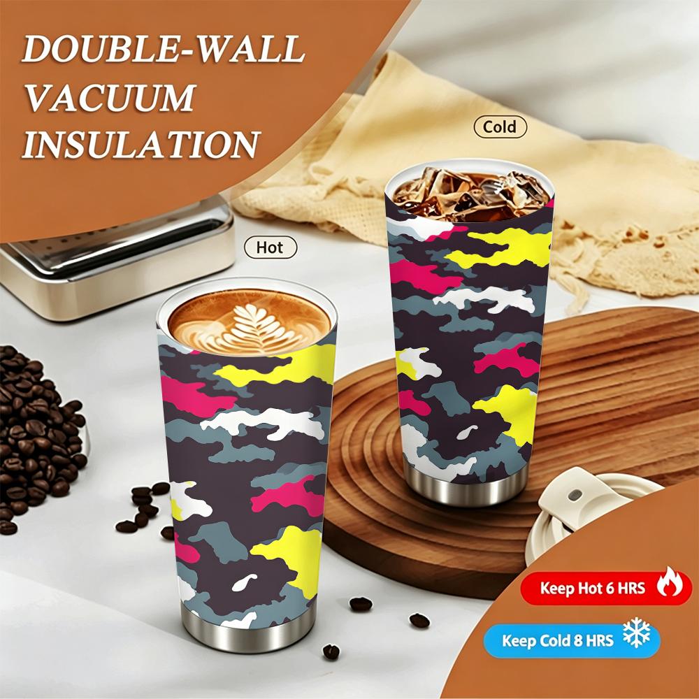 Colorful Camouflage Pattern Insulated Coffee Tumbler Stainless Steel Vacuum Thermal Mug Leakproof Travel Cup for Commute School Gift