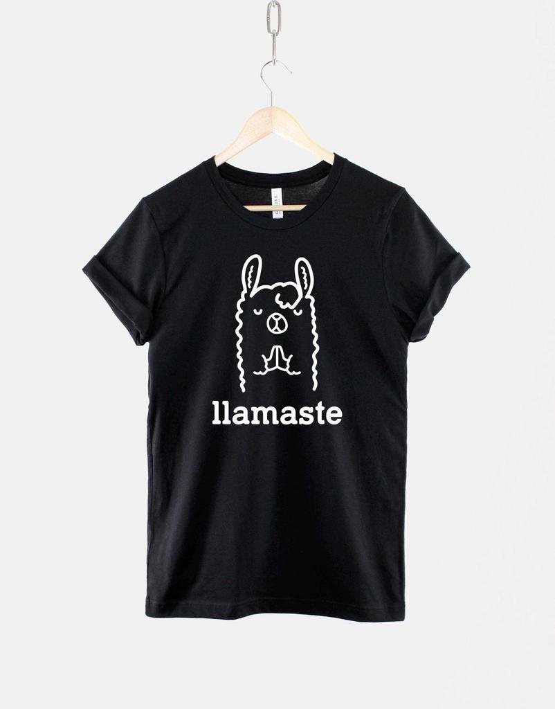 Llamaste Yoga Llama Tee: Peace Symbol, Cotton Casual Wear