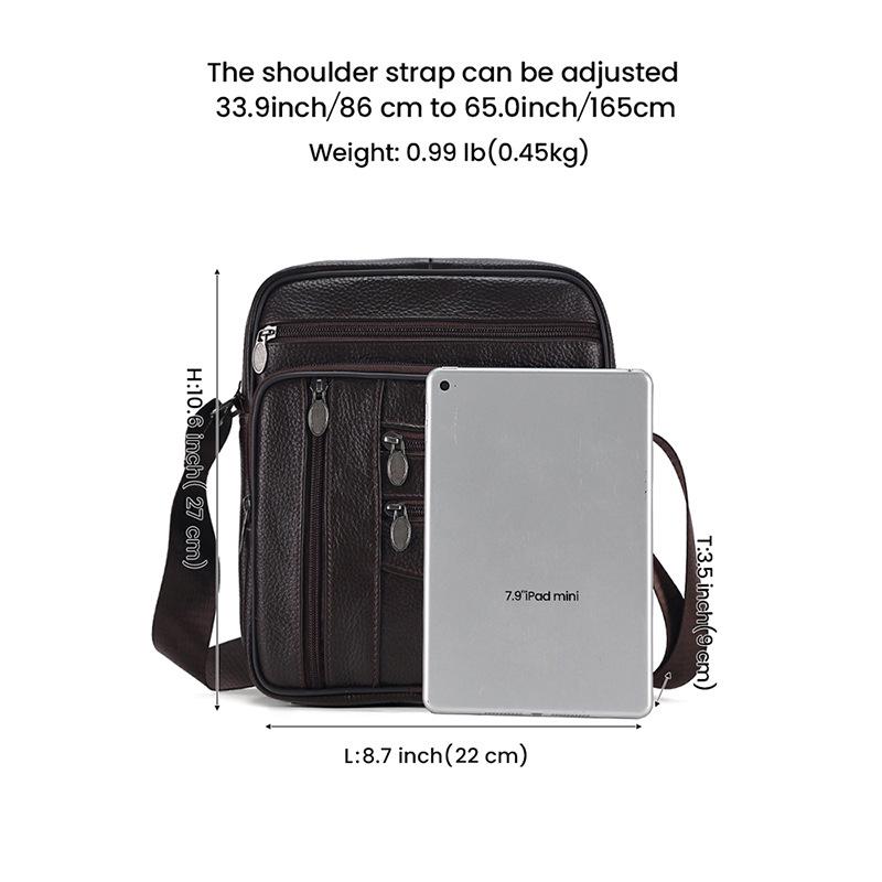 Мужская вертикальная сумка кроссбоди из натуральной кожи - Большая вместимость, Коровья кожа высшего слоя, Повседневная уличная наплечная сумка