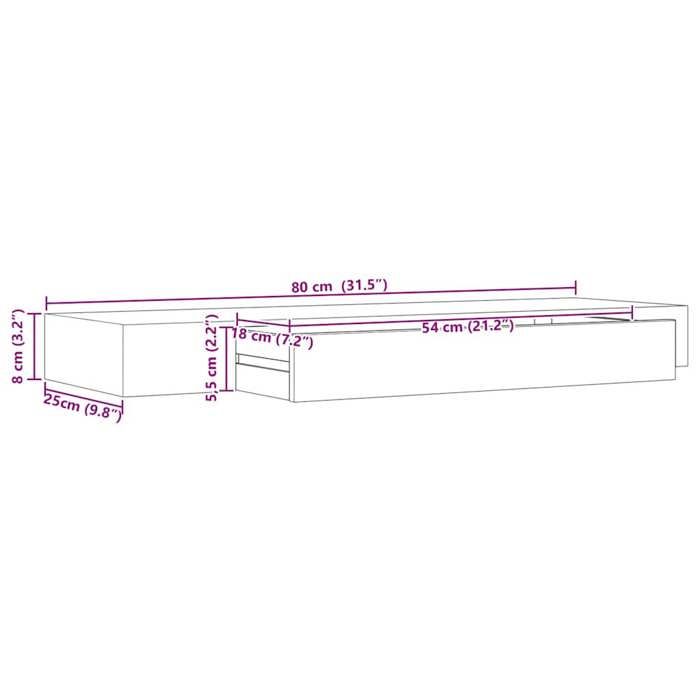 VidaXL Floating Wall Shelf with Drawer Black 80x25x8 Cm