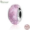 BAMOER Hot Selling Beautiful Pink Shimmer European Murano Glass Bead Charm Suitable for DIY Bracelet