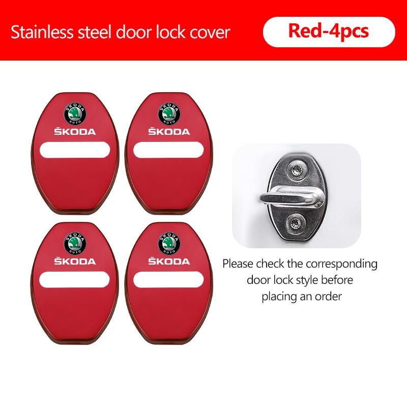 AAAJF1 4Pcs Zinc Alloy Car Door Lock Buckle Protective Covers For Skoda S Kodiaq Octavia 2 3 Yeti Karoq Rapid Fabia VII VRS