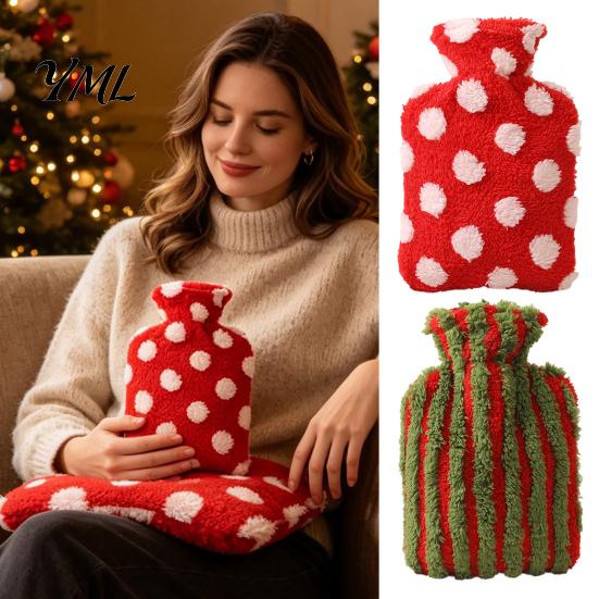 Portable Feet Warming Bag 500/1000/2000ML Christmas Hot Water Bottle, PVC with Plush Cover, Warm Long Lasting Heat Retention, Winter for Hands