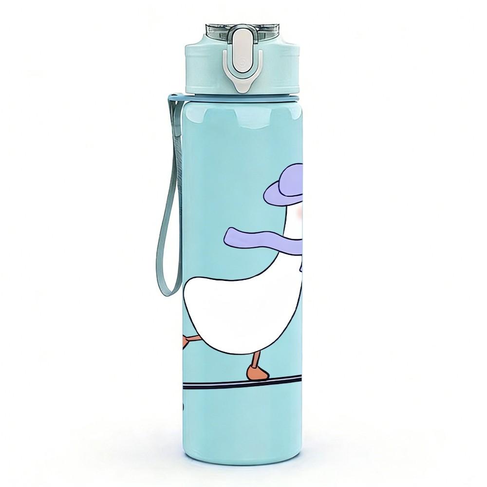 1PC Duck Ride Skateboard Funny Cartoon Print 750ml Color Plastic Sports Water Bottle Leakproof Flip Straw Lid Suitable for Sports Office Home Use