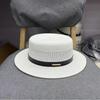 Taiwan straw weaving summer new French hollow flat top straw hat unisex sunshade sunscreen vacation breathable top hat