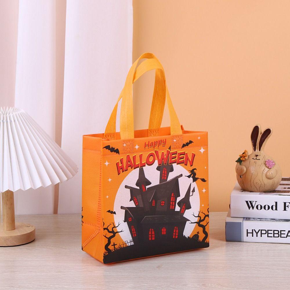 Large Capacity Halloween Gift Bag Ghost Printed Pumpkin Bag Party Supplies