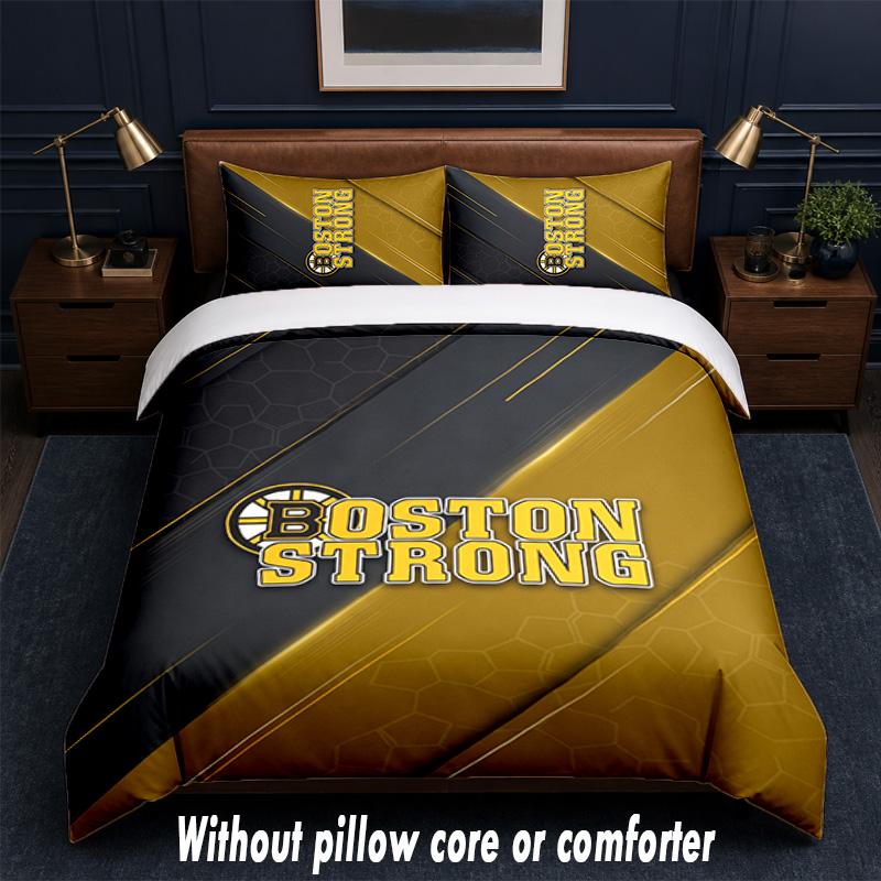 Boston Bruins Design Bed Bedding Set 1 Duvet Cover + 2 Pillowcases Soft Breathable Household Bed Linens