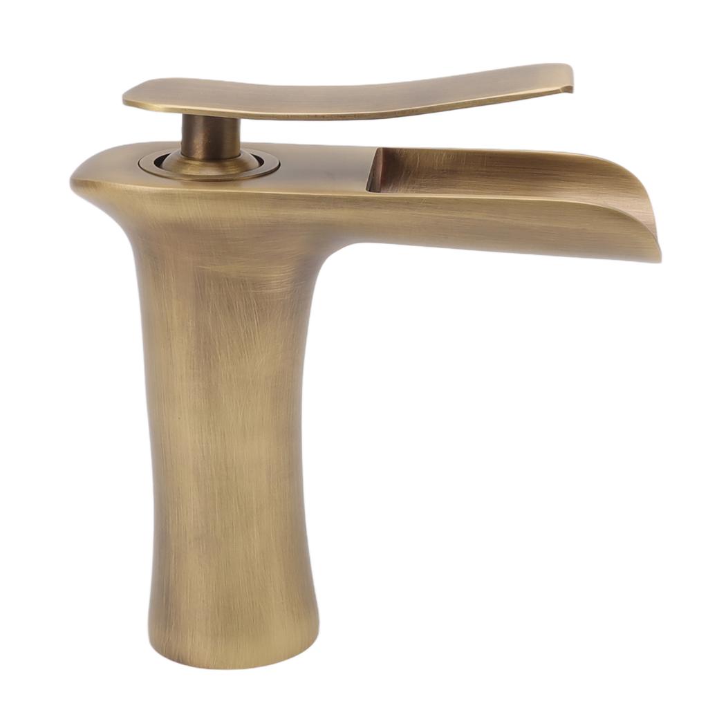 Bathroom Sink Faucet Antique Single Span Brass Waterfall Under Counter Basin Mixer Tap for Cold and