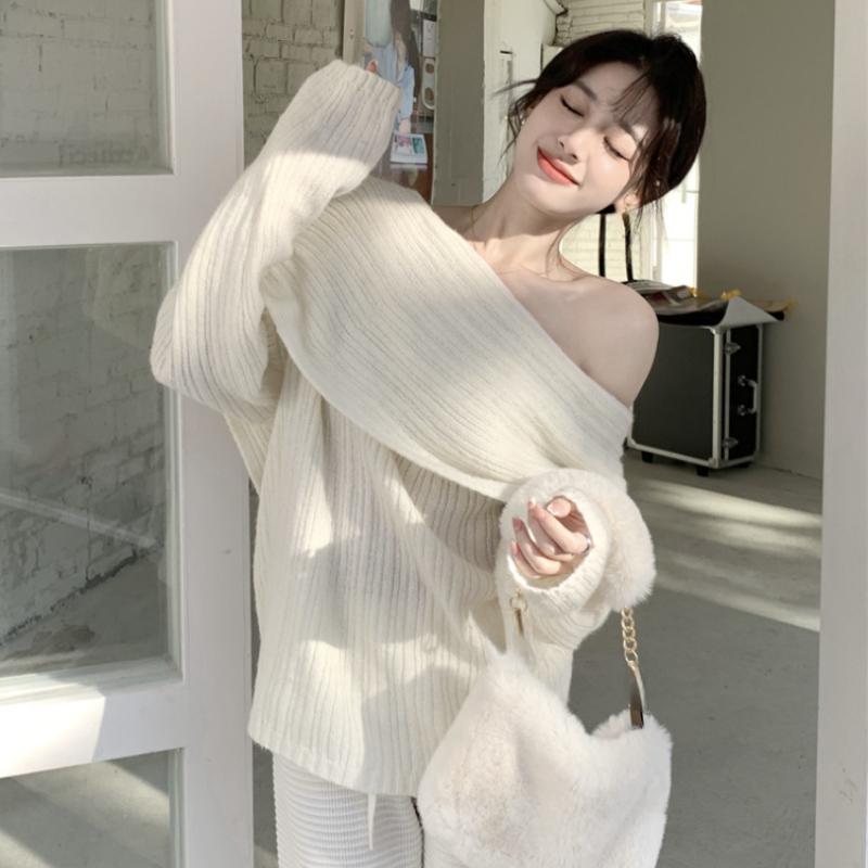 2024 весенний дизайн, сексуальный белый вязаный свитер, женский длинный рукав, однотонный корейский модный костюм Y2k, элегантный женский пуловер